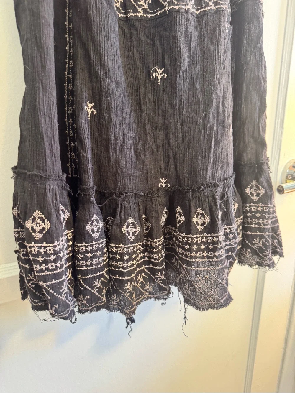 Free People Intimately Black Embroidered Gauze Boho Mini Dress M